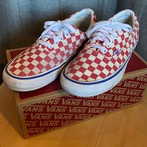 Red White and Blue Checkerboard, Lace up Vans